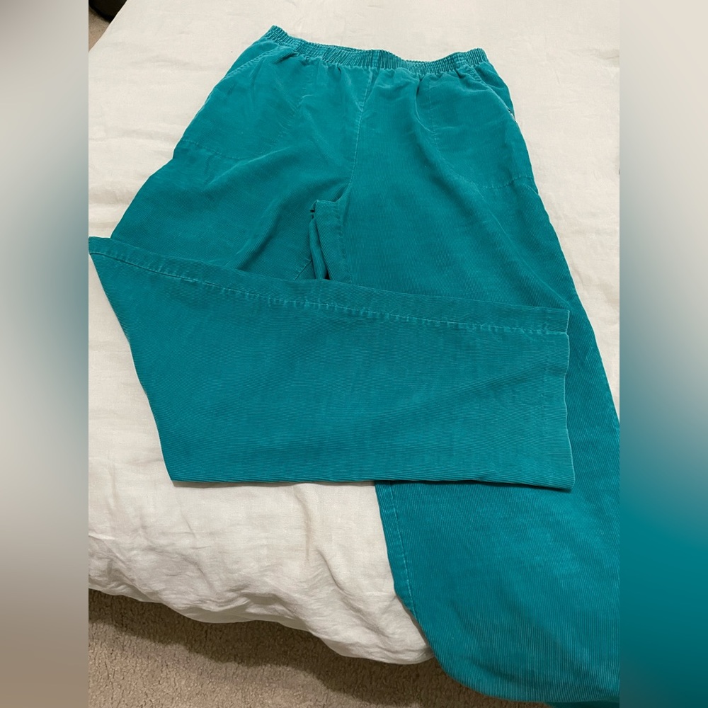 Teal corduroy straight leg pants